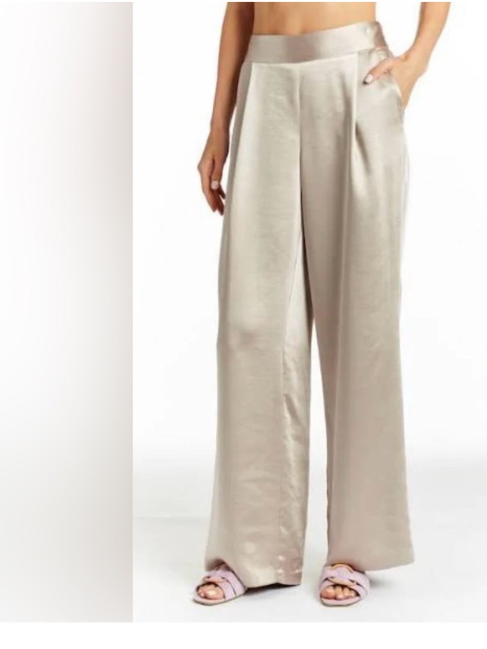 NWT DREW by Anthropologie The Eva Wide Leg Satin Champagne Pants Size M